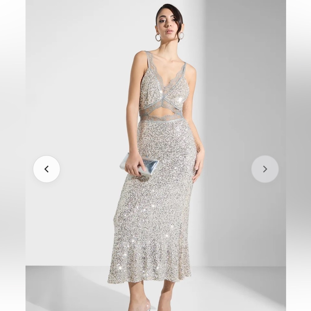 Never Fully Dressed Silver Sequin Cutout Maxi Dre… - image 4
